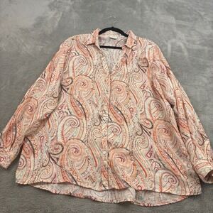 Rachel Zoe‎ Linen Button Up Tunic Top Womens XL Multicolor Paisley Resort